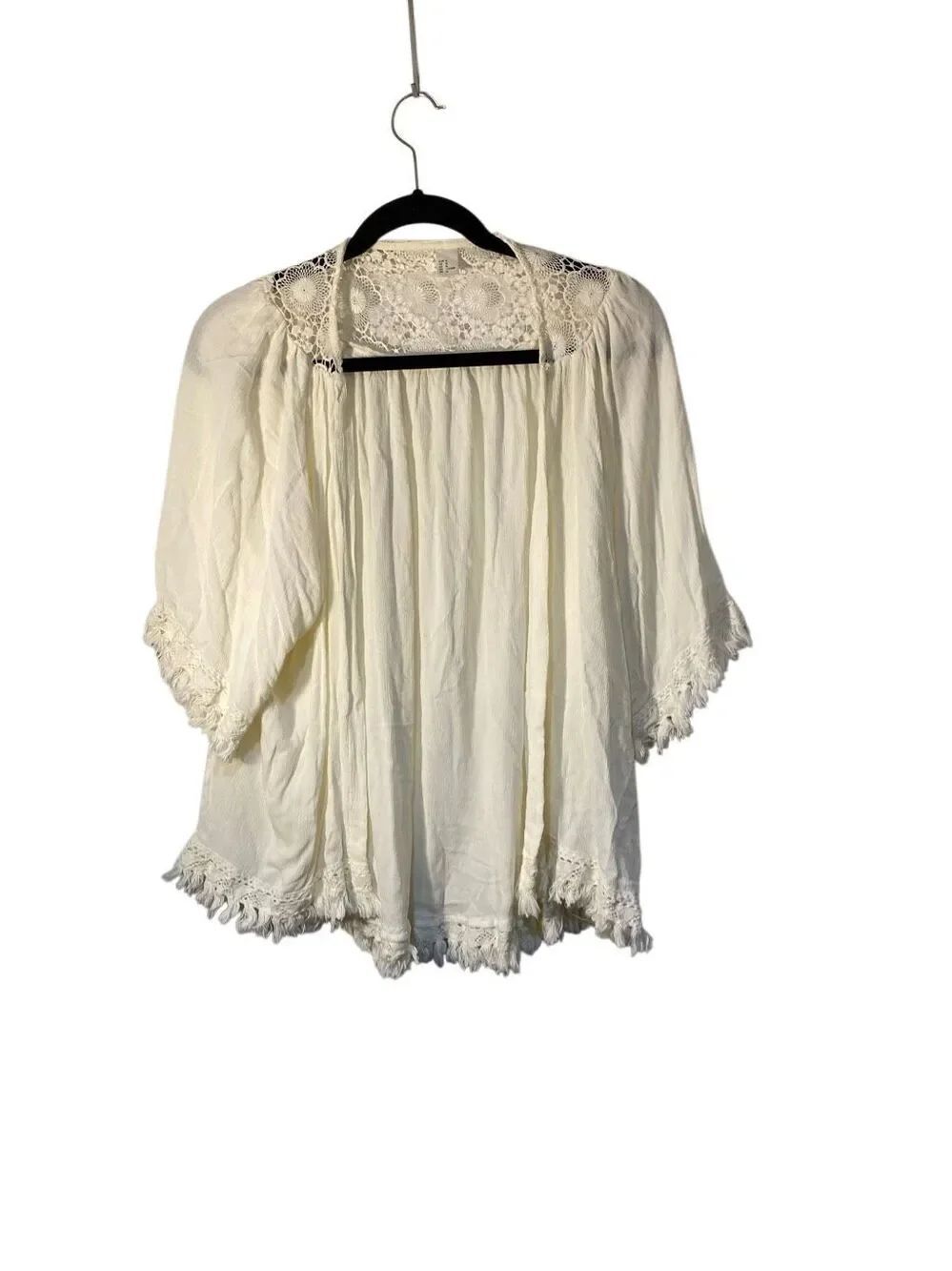 Papayaβwomenβs cream, crocheted, BoHo, western peasant, open cardigan, M